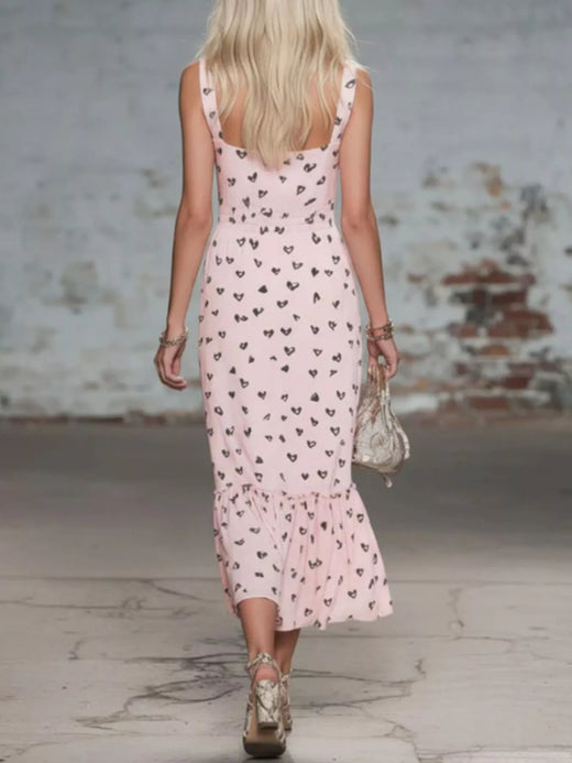 Heart-Print Cowl Neck Midi Dress - alternate view 3