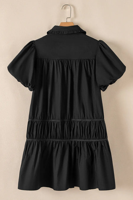Button Down Puff Sleeve Ruffle Hem Dress - alternate view 8