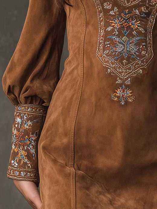 Embroidered Lantern Sleeve Mini Dress - alternate view 3