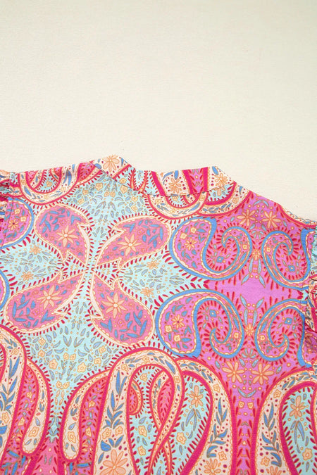 Tribal Paisley Print Ruffled Sleeve Notch Neck Midi Dress - alternate view 5