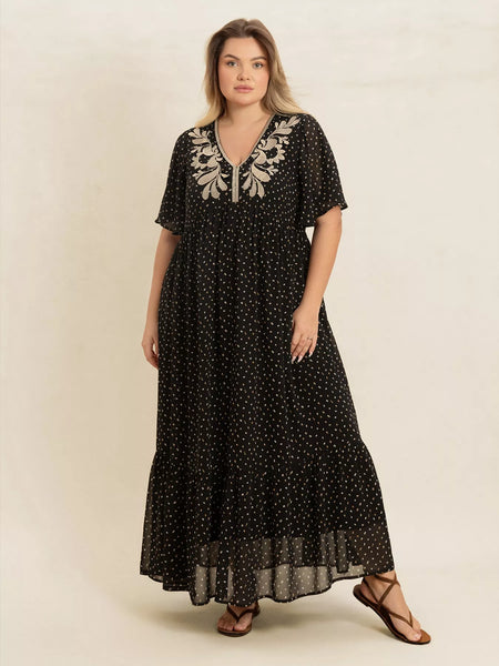Printed V-Neck Flutter Sleeve Maxi Dress - alternate view 6