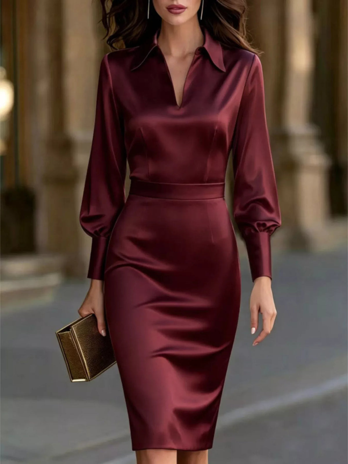 Satin Lantern Sleeve Midi Dress - alternate view 4