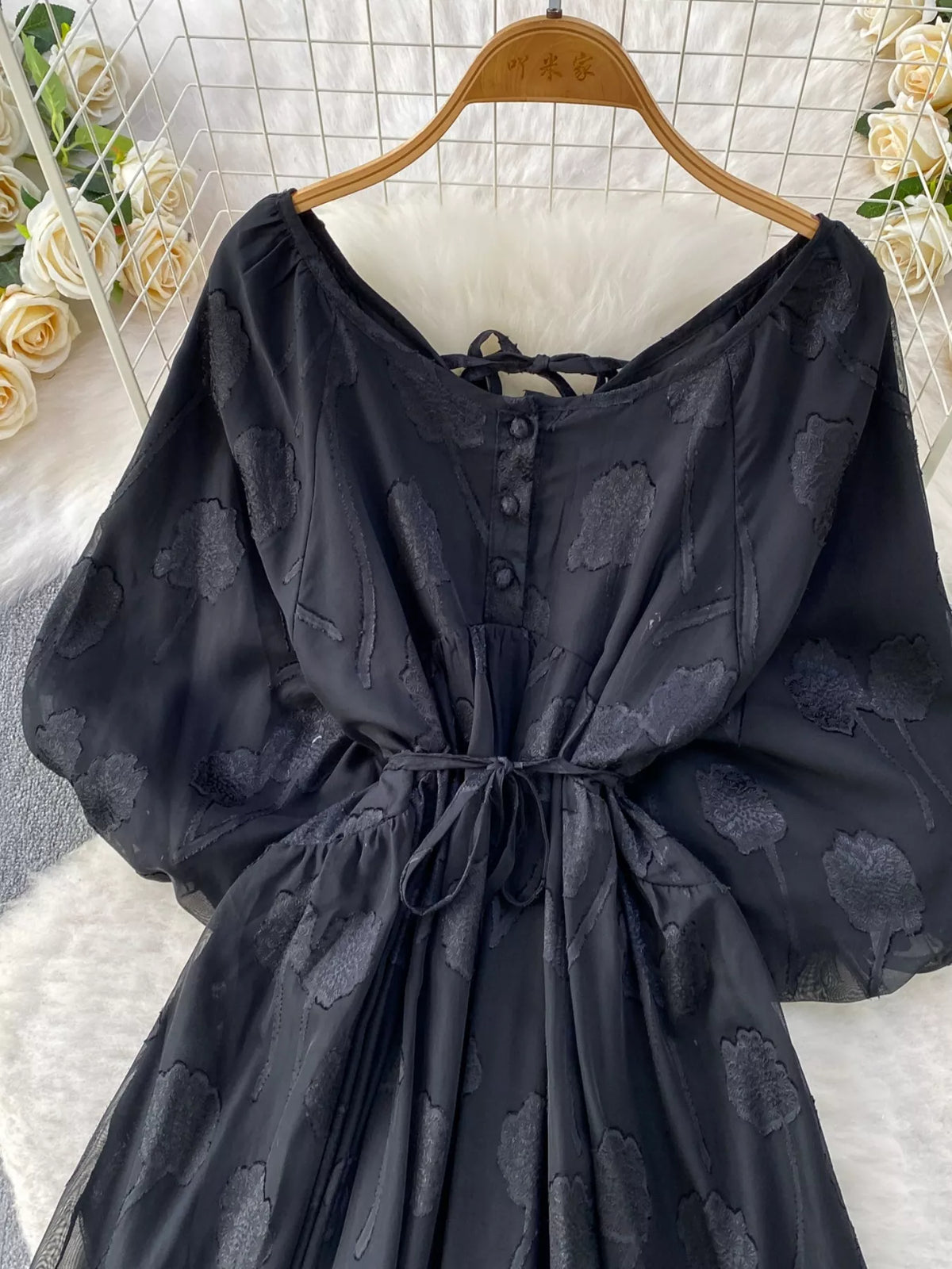 Button Front Puff Sleeve Chiffon Dress - alternate view 9