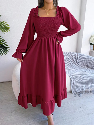 Smocked Square Neck Flounce Sleeve Dress - alternate view 7