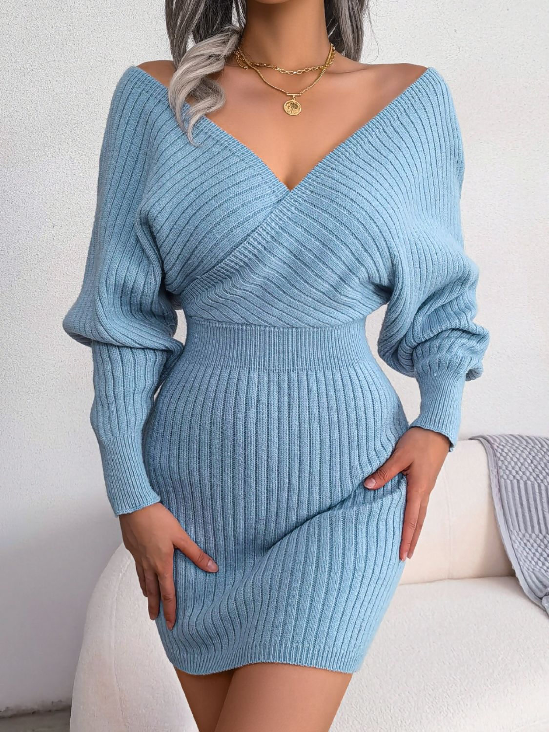 Rib-Knit Dolman Sleeve Sweater Dress - alternate view 9