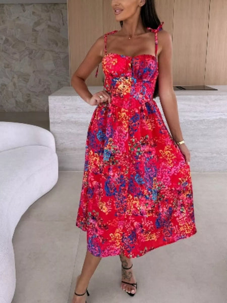 Printed Tie-Strap Midi Dress - alternate view 7