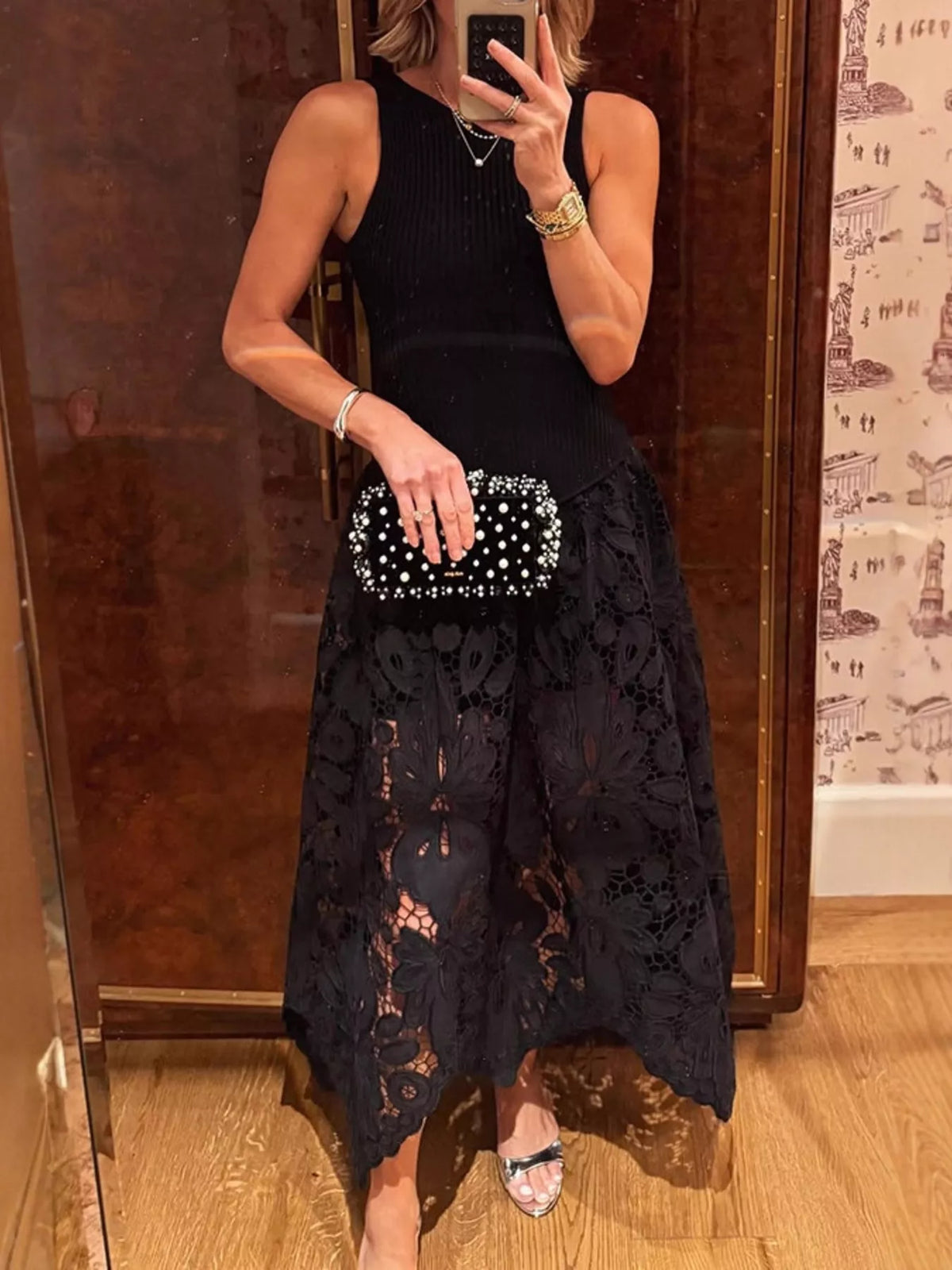 Sleeveless Ribbed Crochet Midi Dress - alternate view 2