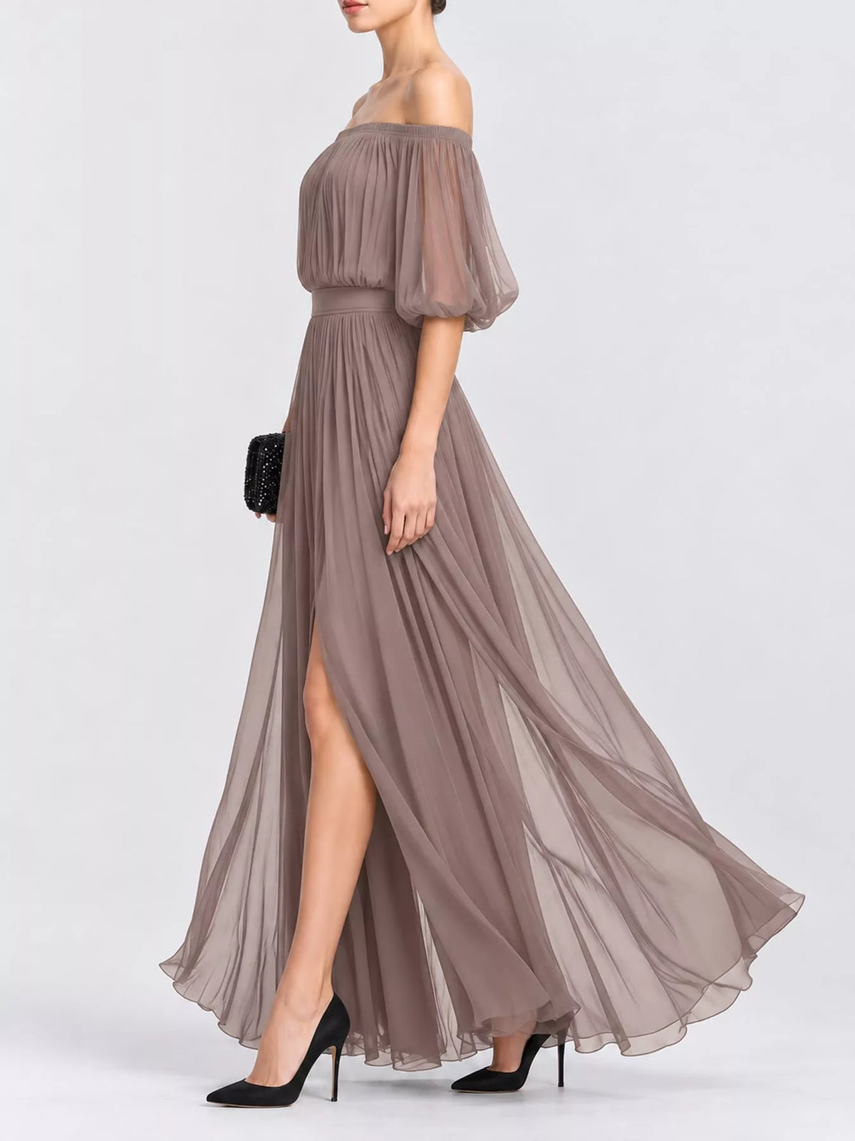 Full Size Off-Shoulder Ruched Chiffon Maxi Dress Plus Size - alternate view 17