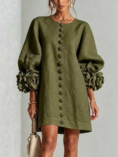 Full Size 3D Floral Round Neck Mini Dress Plus Size - alternate view 7