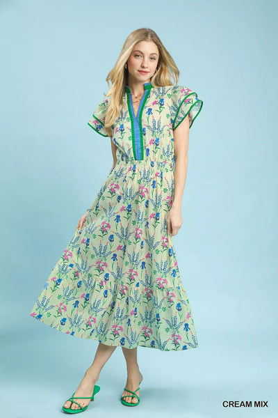 Mix Floral Midi Dress