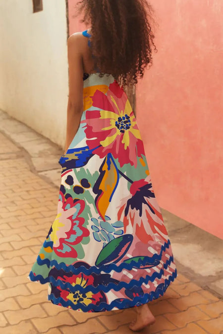 Printed Square Neck Wide Strap Dress - alternate view 5