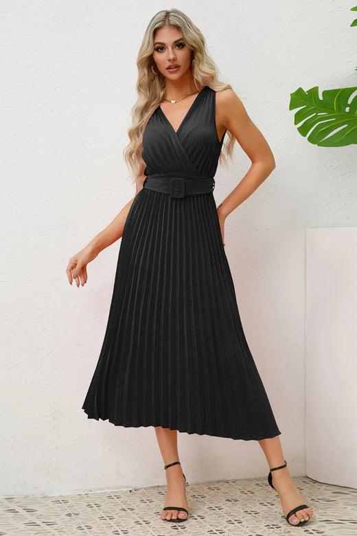 Surplice Sleeveless Midi Pleated Dress - alternate view 5