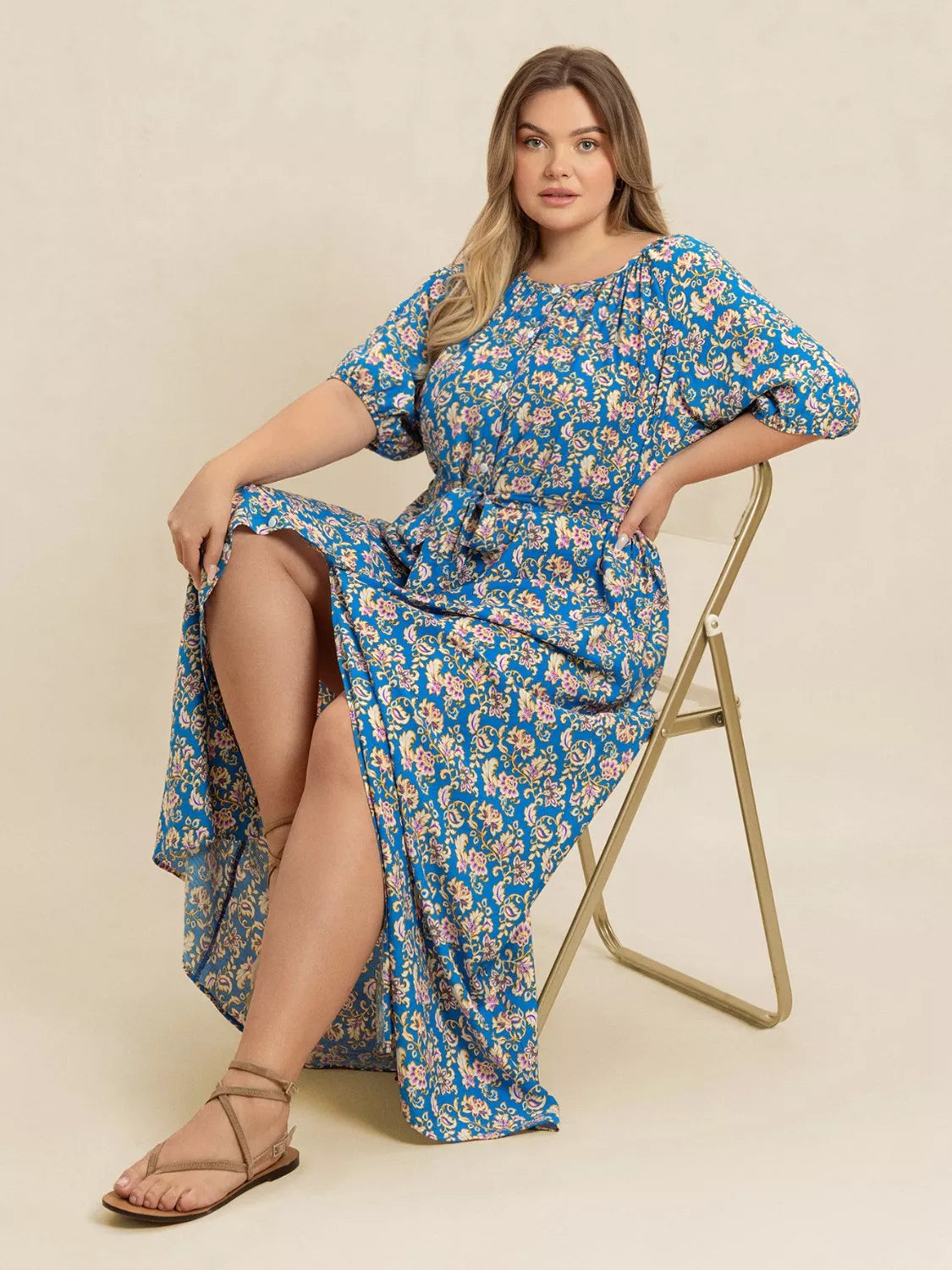 Floral Print Maxi Dress with Side Slit - alternate view 5