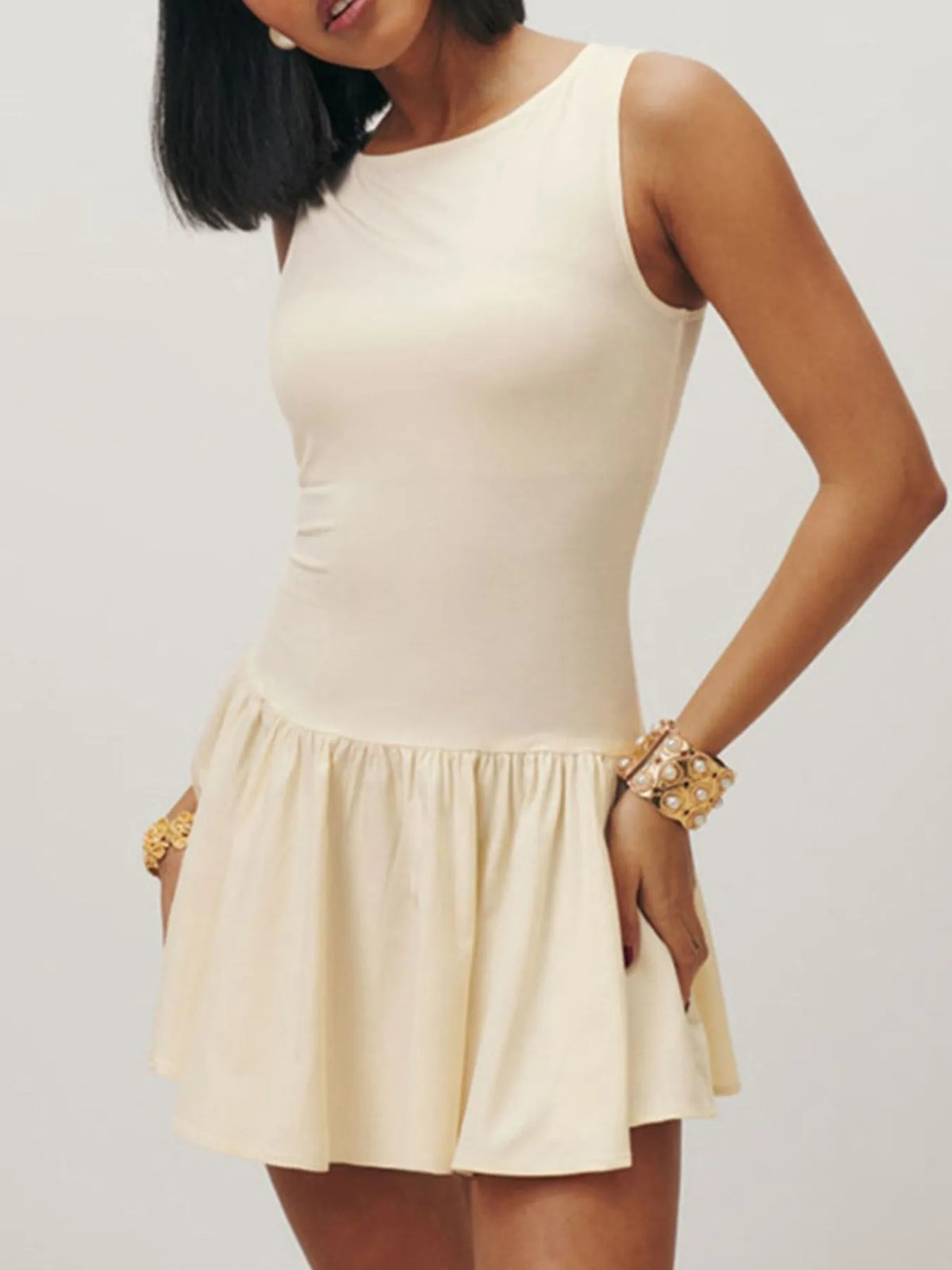 Sleeveless Ruched Mini Tank Dress - alternate view 9
