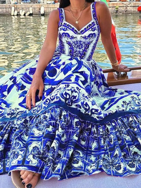 Smocked Printed Wide Strap Dress - alternate view 19
