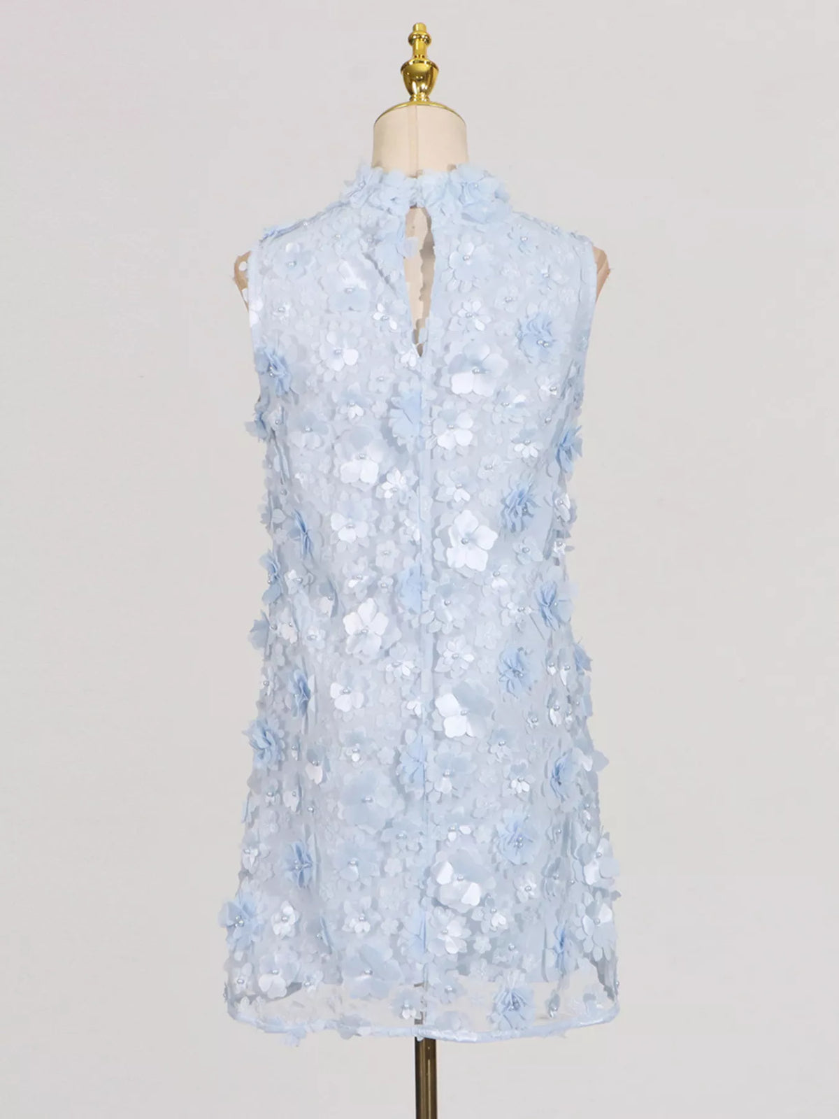 Floral Applique High Neck Sleeveless Mini Dress - alternate view 5