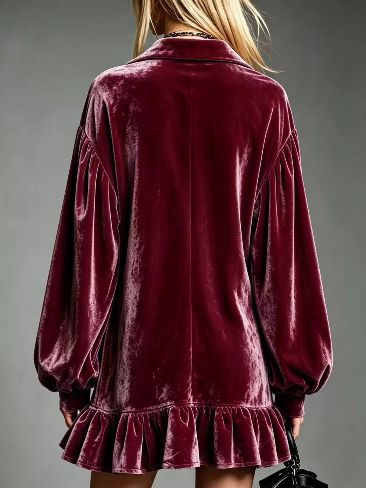 Full Size Velvet Long-Sleeve Ruffle Hem Mini Dress Plus Size - alternate view 3