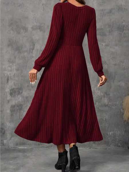Ribbed Knit Long Sleeve A-Line Midi Dress - alternate view 13