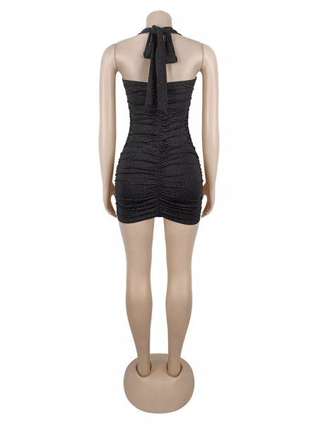 Rhinestone Ruched Halter Neck Bodycon Mini Dress - alternate view 7