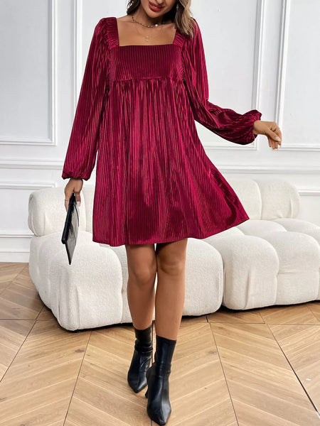 Velvet Square Neck Long Sleeve Dress - alternate view 16