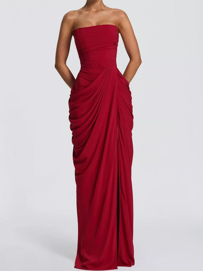 Elegant Strapless Ruched High-Slit Evening Dress - alternate view 16