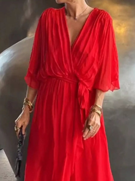 Full Size Chiffon Wrap Dress with Flutter Sleeves Plus Size - alternate view 14