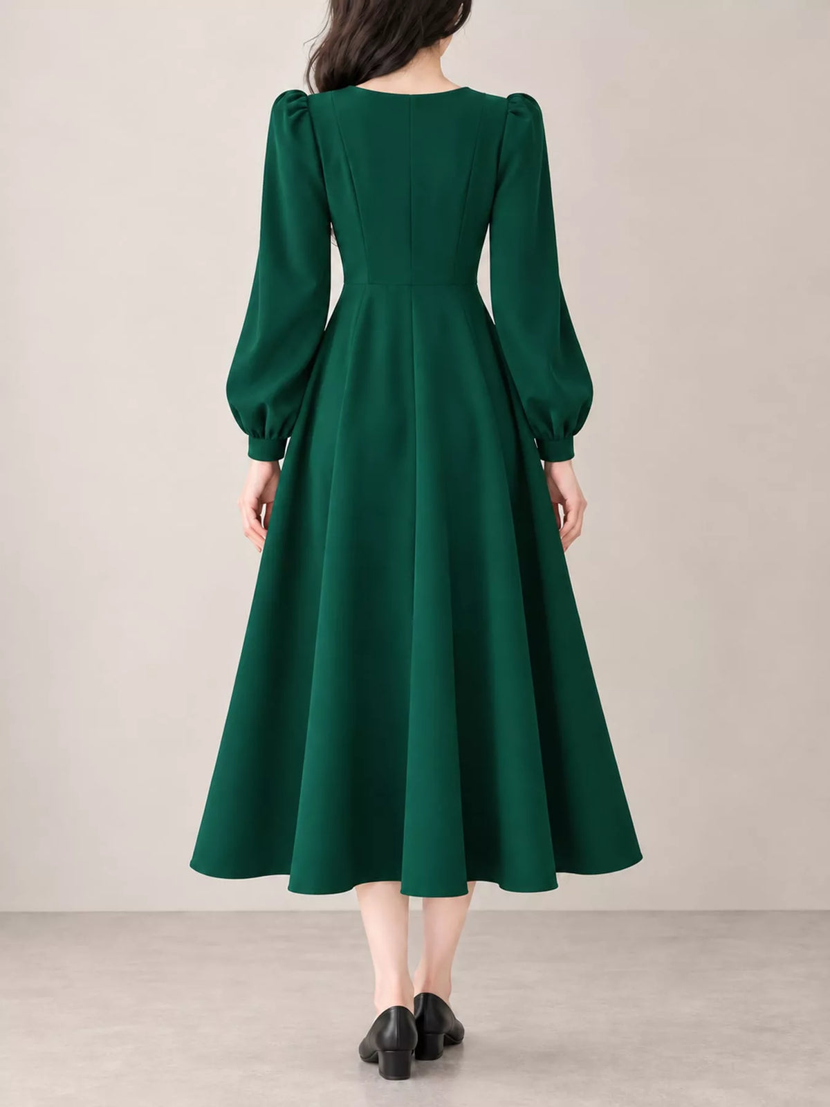 Full Size Long Sleeve A-Line Midi Dress Plus Size - alternate view 14