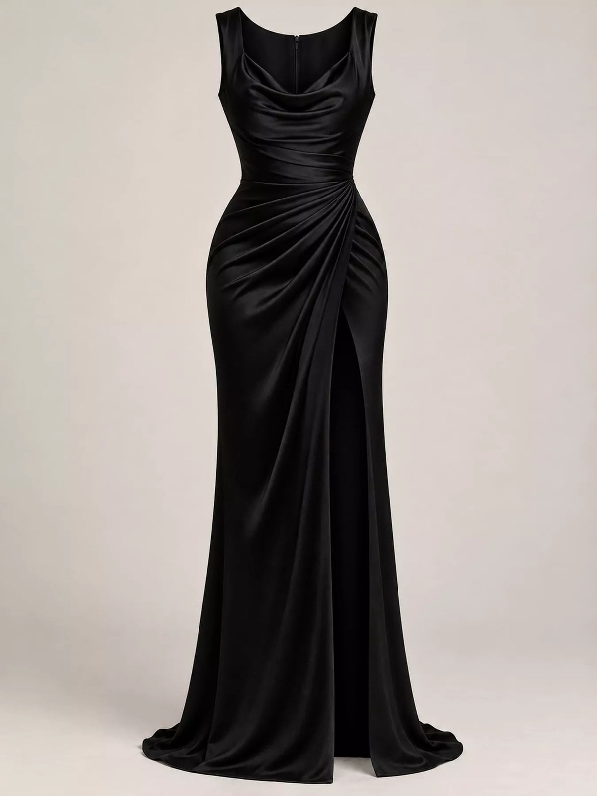 Full Size Satin Cowl Neck High Slit Maxi Evening Dress Plus Size - alternate view 4