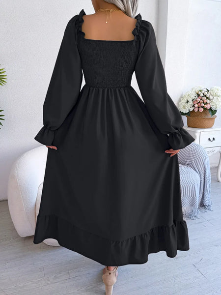 Smocked Square Neck Flounce Sleeve Dress - alternate view 24