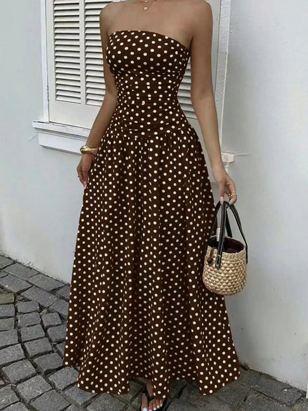Strapless Polka Dot Ruched Maxi Dress - alternate view 21