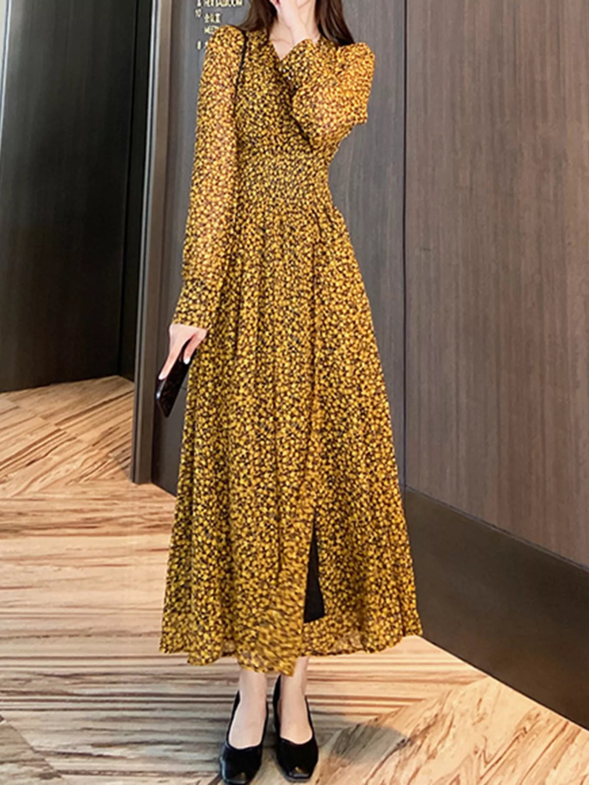 Floral Print Long Sleeve Dress - alternate view 4