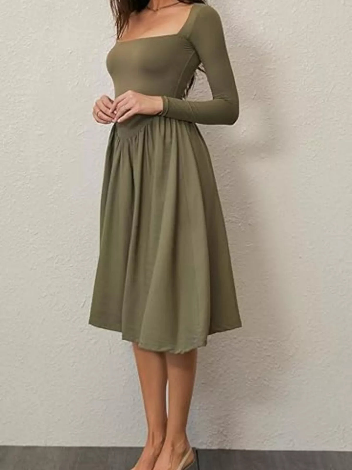 Square Neck Long Sleeve Midi Dress - alternate view 19