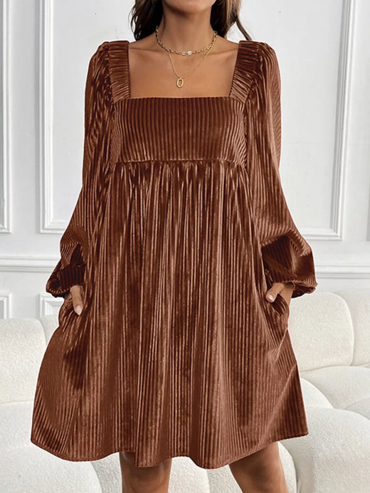 Velvet Square Neck Long Sleeve Dress - alternate view 5