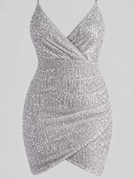 Sequin V-Neck Bodycon Sleeveless Mini Dress - alternate view 5