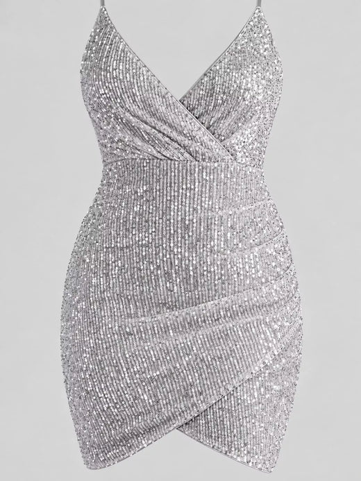 Sequin V-Neck Bodycon Sleeveless Mini Dress - alternate view 5