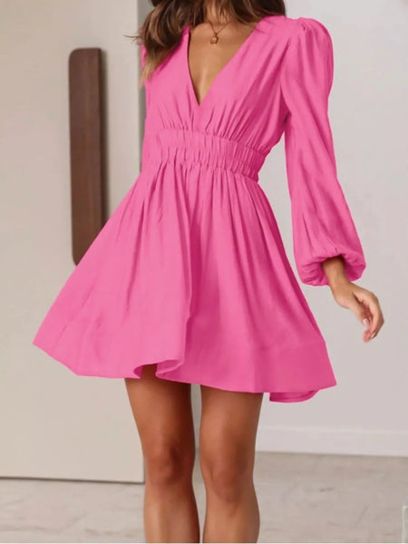 V-Neck Long Sleeve Mini Dress - alternate view 9