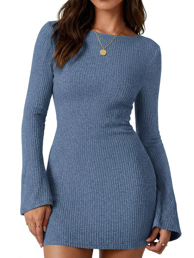 Ribbed Knit Long Sleeve Slim Fit Sweater Dress - alternate view 4