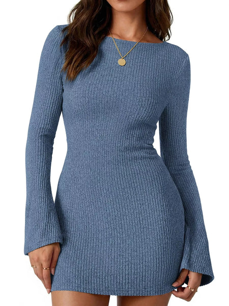 Ribbed Knit Long Sleeve Slim Fit Sweater Dress - alternate view 4