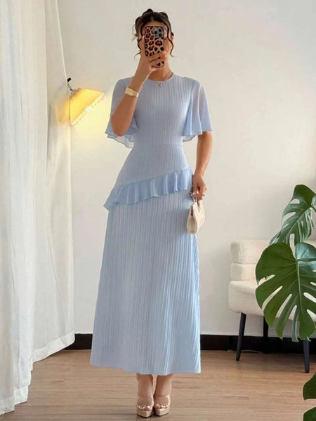 Ruffled Round Neck Flutter Sleeve Dress - alternate view 4