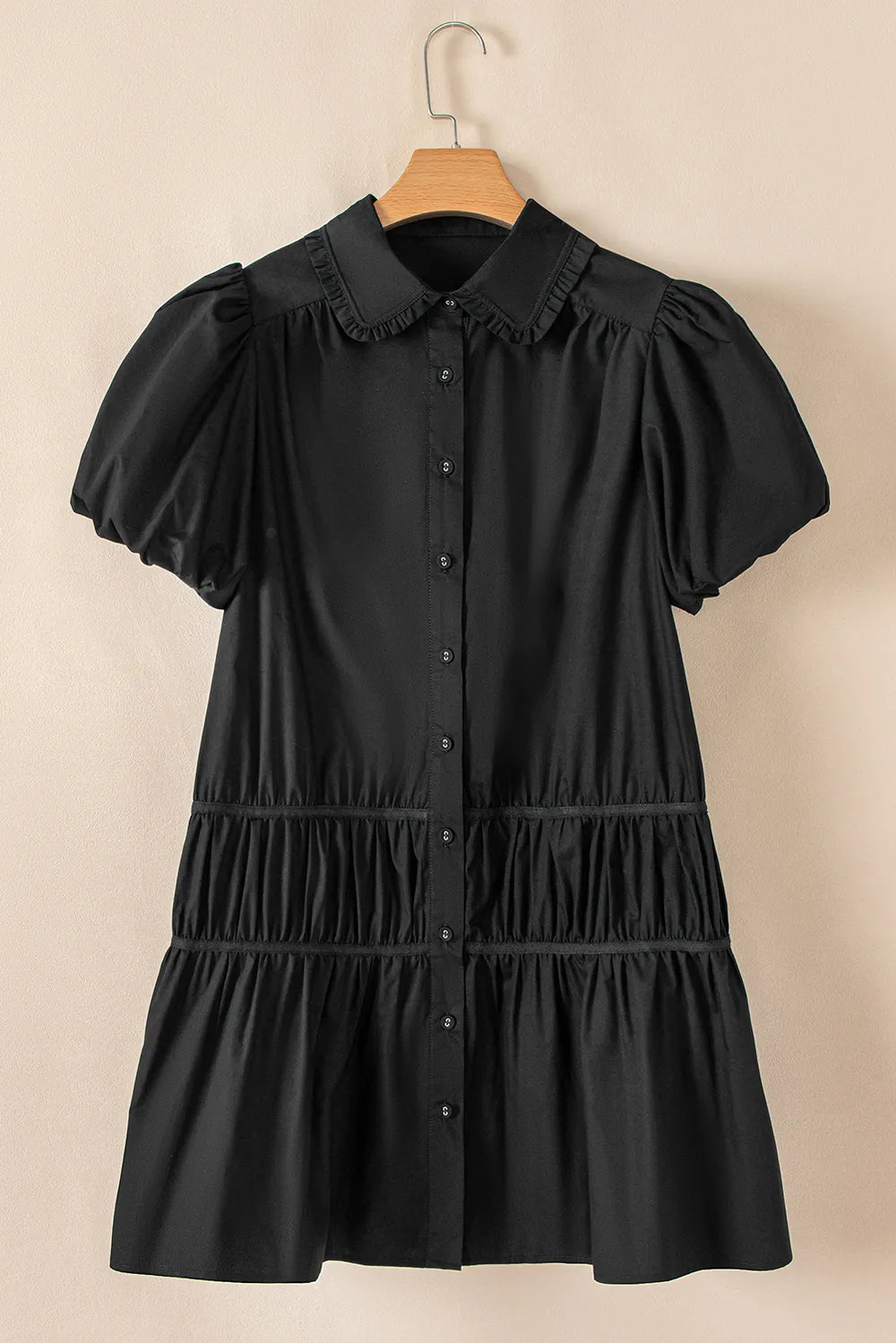 Button Down Puff Sleeve Ruffle Hem Dress - alternate view 7
