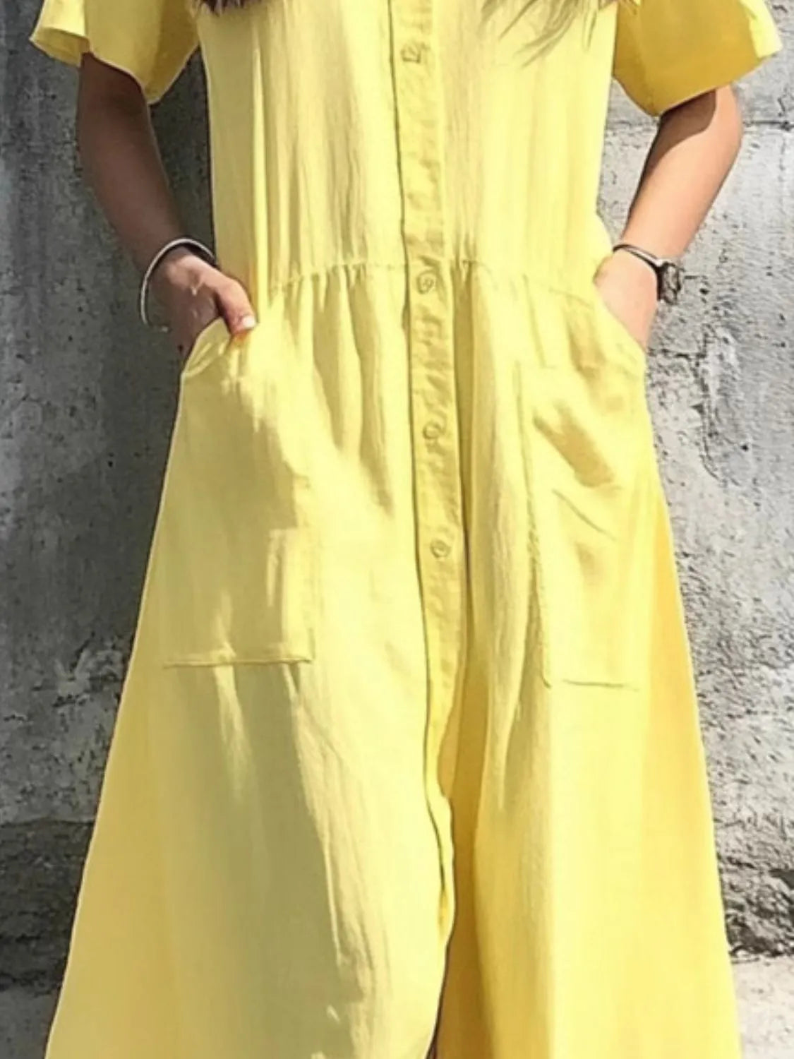 Button Front Short Sleeve Midi Dress - alternate view 2
