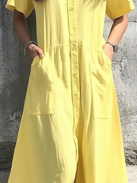 Button Front Short Sleeve Midi Dress - alternate view 2