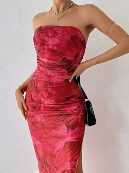 Printed Side Slit Tube Dress - alternate view 23