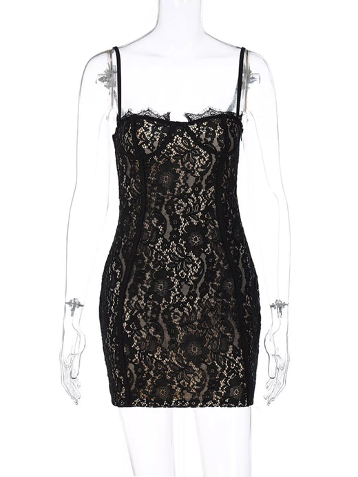Lace Spaghetti Strap Mini Dress - alternate view 6