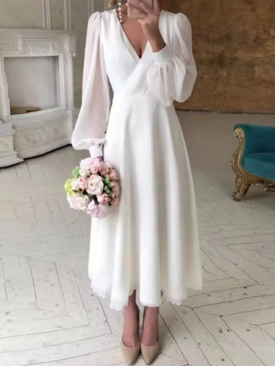 Surplice Lantern Sleeve Midi Dress