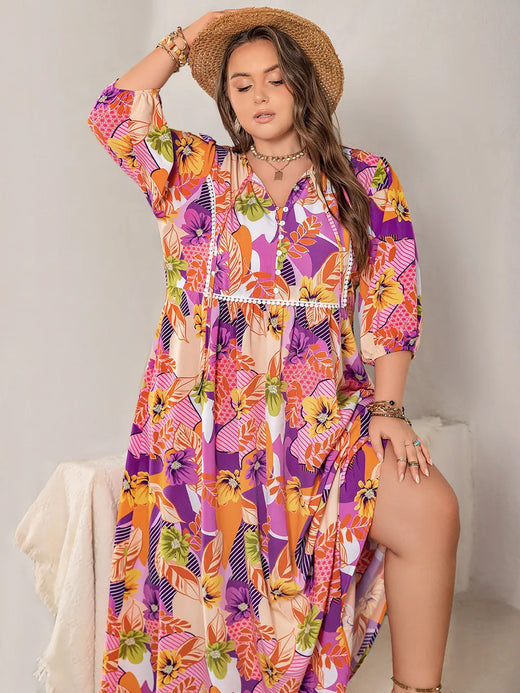 Printed Tie Neck Maxi Dress - alternate view 5