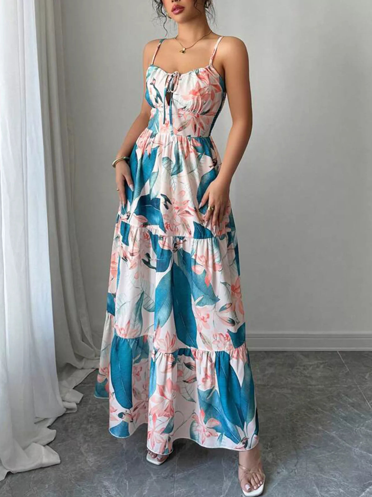 Floral Print Tiered Maxi Cami Dress - alternate view 4