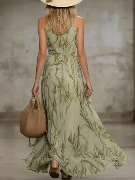 Leaf Print Sleeveless Chiffon Maxi Dress - alternate view 5