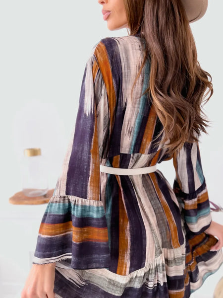 Buttoned Striped Long Sleeve Mini Dress - alternate view 9