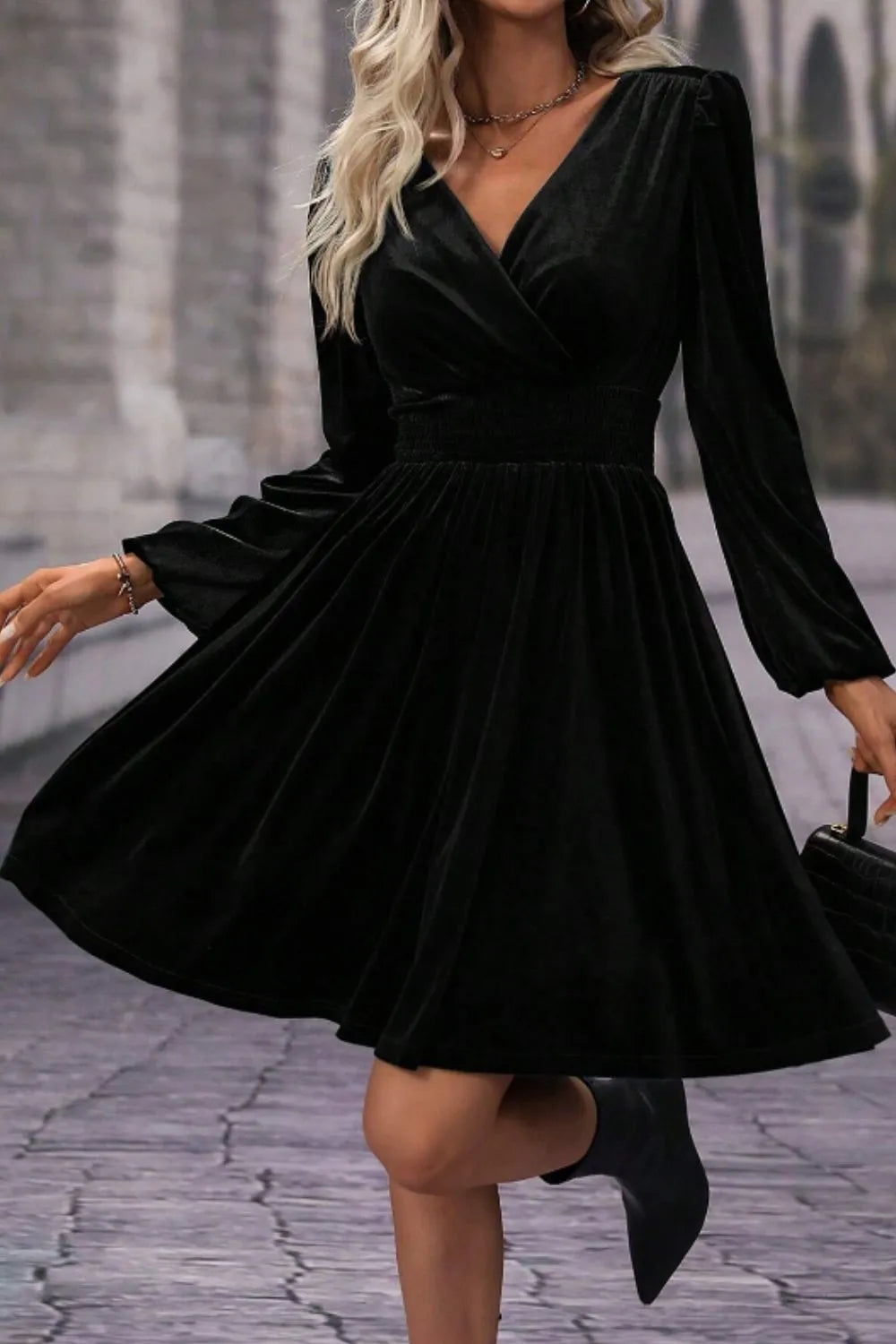 Surplice Long Sleeve Velvet Dress - alternate view 2